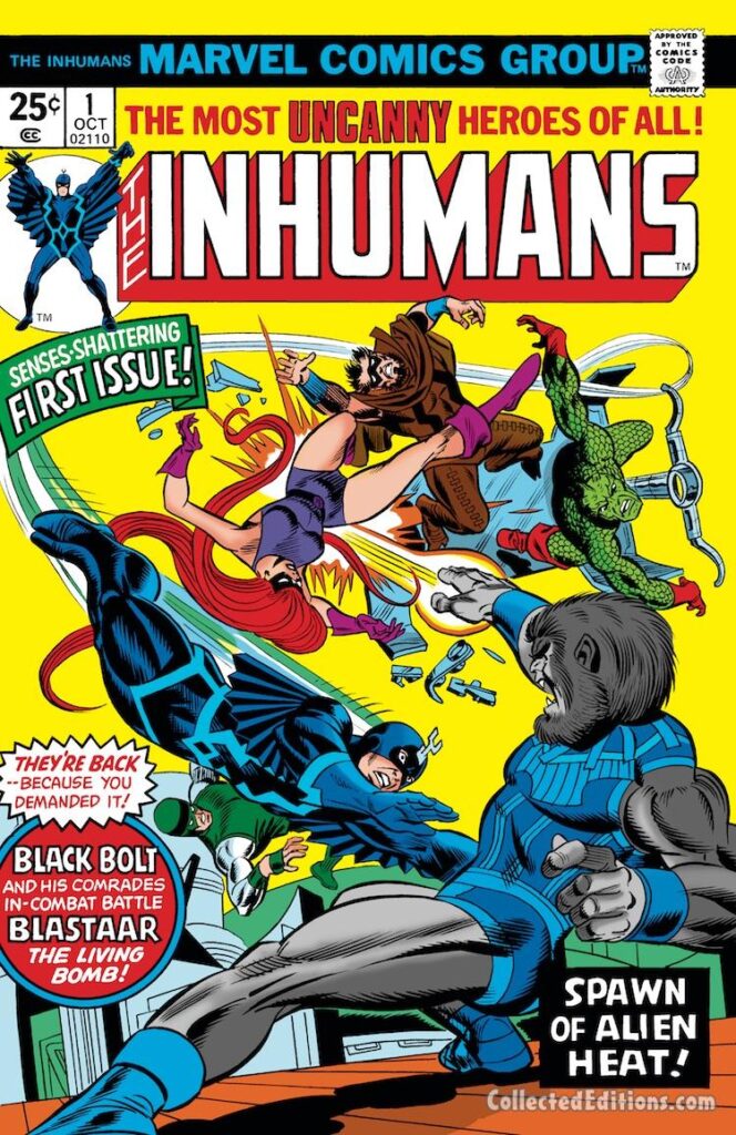Inhumans #1 cover; pencils, Gil Kane; inks, Frank Giacoia; Uncanny, first issue, Blastaar, Black Bolt
