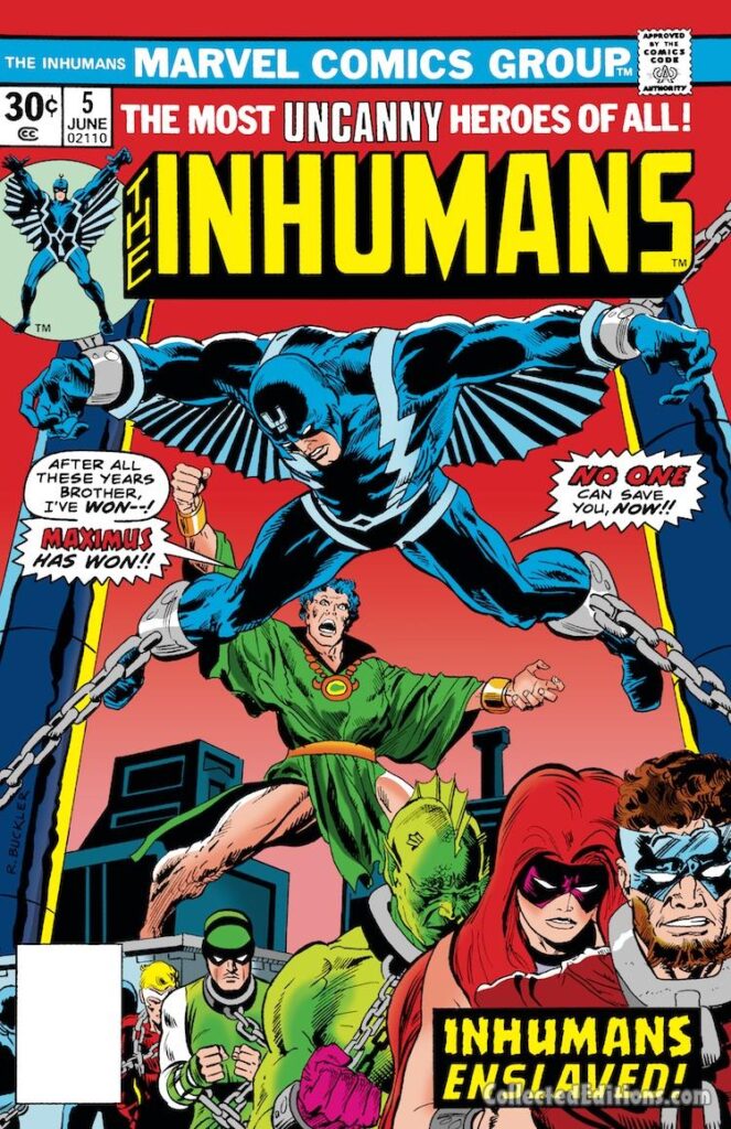 Inhumans #5 cover; pencils and inks, Rich Buckler; Maximus, Inhumans Enslaved, Black Bolt, Medusa, Gorgon, Triton