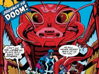 Inhumans #7 cover; pencils, Gil Kane; inks, Klaus Janson; The Most Uncanny Heroes of All, Journey to Doom, Black Bolt, Medusa