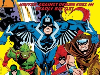 Inhumans #8 cover; pencils, Gil Kane; inks, Dan Adkins; United Against Demon Foes in Deadly Battle, Black Bolt, Triton, Karnak