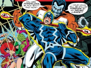 Inhumans #9 cover; pencils, Keith Pollard; inks, Aubrey Bradford; Mor-Tog, Black Bolt