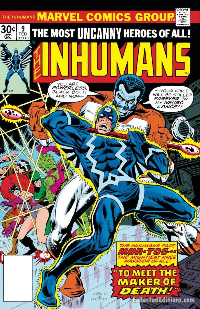 Inhumans #9 cover; pencils, Keith Pollard; inks, Aubrey Bradford; Mor-Tog, Black Bolt