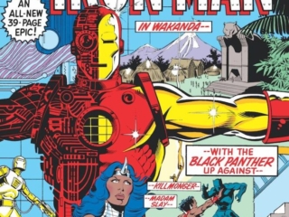 Iron Man Annual #5 cover; pencils, Jerry Bingham; inks, Brett Breeding; In Wakanda with the Black Panther up against Killmonger, Madam Slay, Mandarin