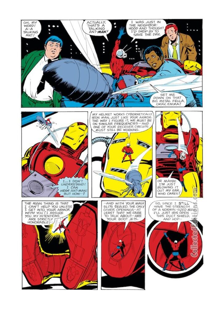 Iron Man #133, pg. 6; layouts, Jerry Bingham; pencils and inks, Bob Layton, Ant-Man, Scott Lang, Jim Rhodes