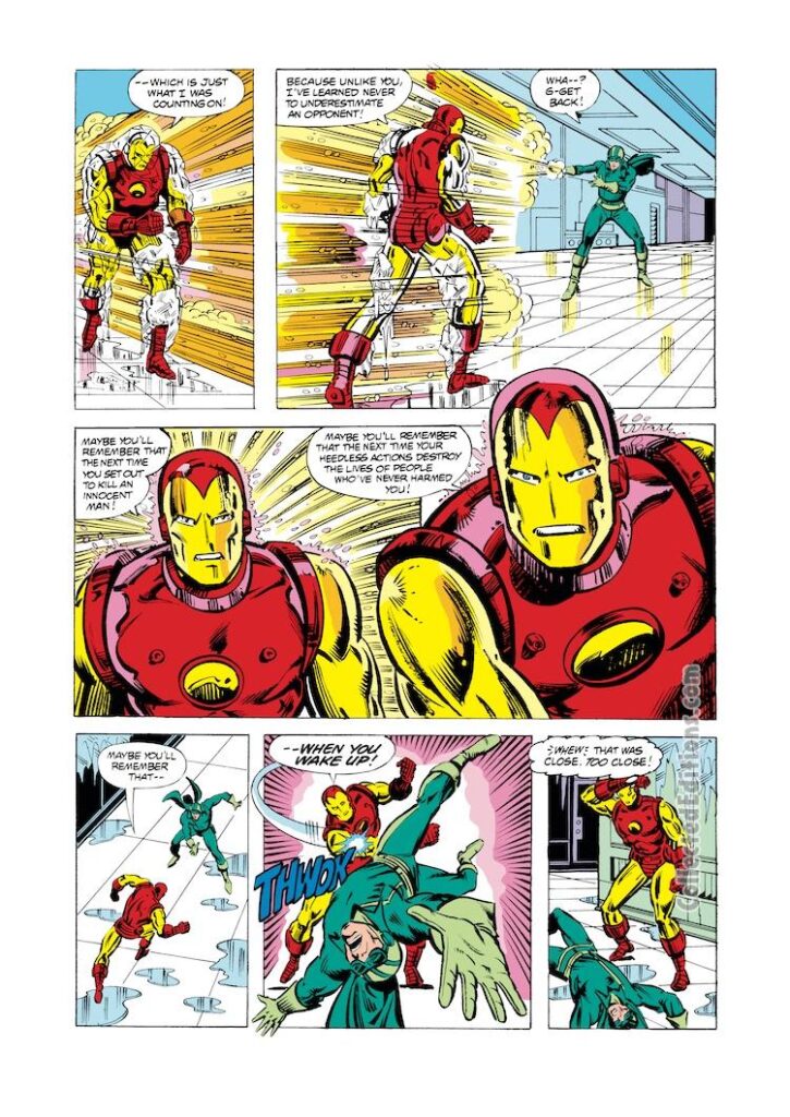 Iron Man #136, pg. 16; layouts, Alan Weiss; pencils and inks, Bob Wiacek, Endotherm/Tom Wilkins