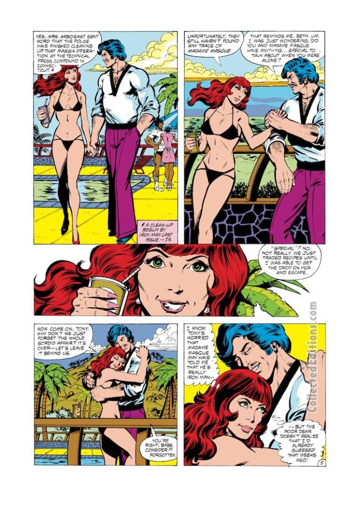 Iron Man #140, pg. 5; pencils and inks, Bob Layton; Bethany Cabe, bikini