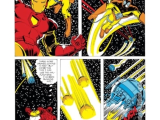 Iron Man #143, pg. 11; layouts, John Romita Jr.; pencils and inks, Bob Layton Iron Man #143, pg. 11; layouts, John Romita Jr.; pencils and inks, Bob Layton, Sunturion/Arthur Dearborn, first appearance