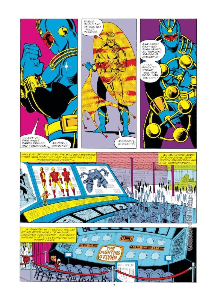 Iron Man #145, pg. 6; layouts, John Romita Jr.; pencils and inks, Bob Layton; Fighting O’Flynn; Scott Lang, Ant-Man, Raider-1, Raider-2, Raider-3, Edwin Cord