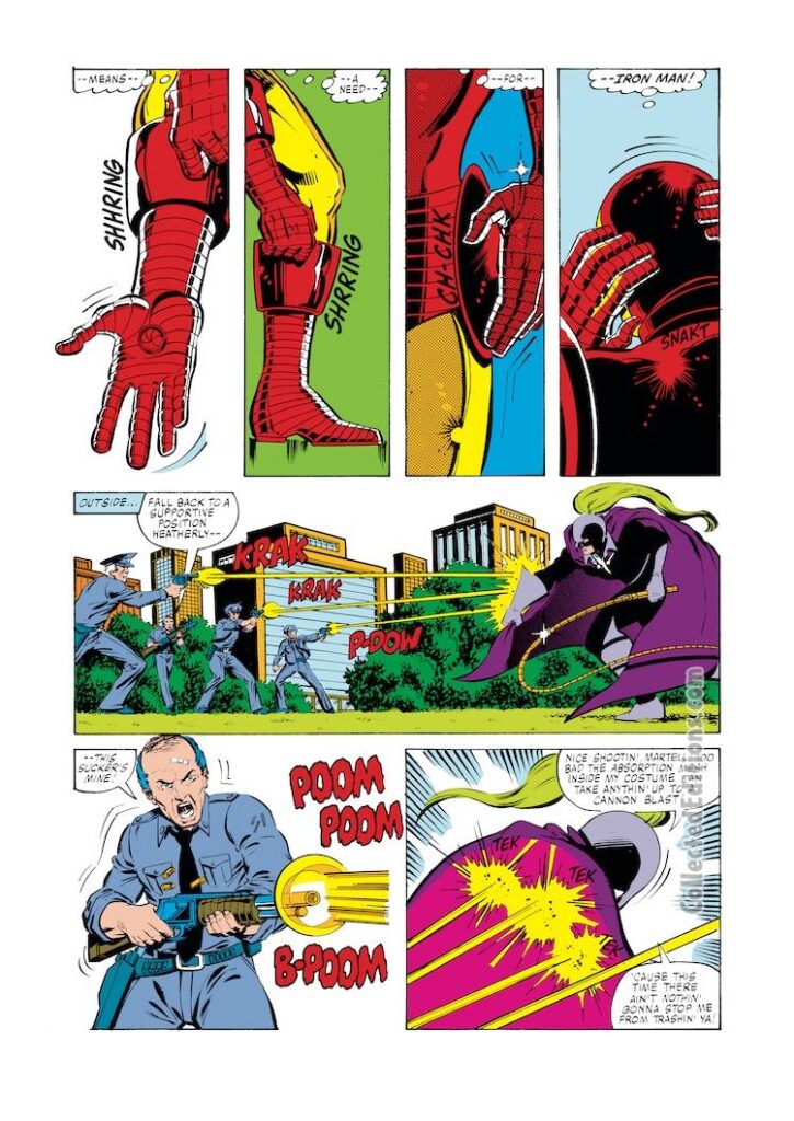 Iron Man #146, pg. 19; layouts, John Romita Jr.; pencils and inks, Bob Layton; Blacklash, Whiplash, Mark Scarlotti