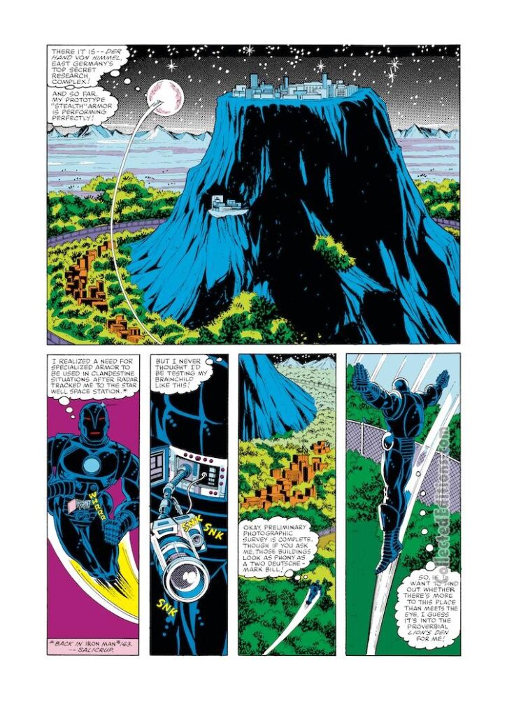 Iron Man #152, pg. 2; layouts, John Romita Jr.; pencils and inks, Bob Layton; stealth armor