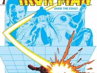 Iron Man #166 cover; pencils, Luke McDonnell; inks, Steve Mitchell; Over the Edge, Obadiah Stane, Jim Rhodes