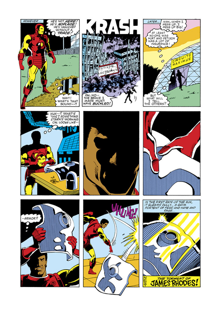 Iron Man #189, pg. 22; pencils, Luke McDonnell; inks, Steve Mitchell; Jim Rhodes, Rhodey