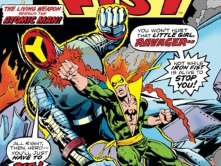 Iron Fist #3 cover; pencils, Keith Pollard; inks, Klaus Janson; The Living Weapon vs. Atomic Man, Ravager, Misty Knight