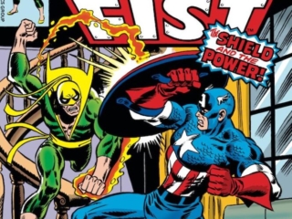 Iron Fist #12 cover; pencils, Dave Cockrum; inks, Frank Giacoia; Captain America, Jarvis, Avengers Mansion