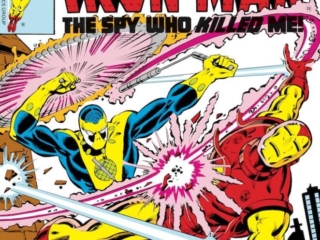 Iron Man #117 cover; pencils, John Romita Jr.; inks, Bob McLeod; The Spy Who Killed Me, Spymaster