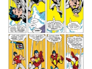 Iron Man #118, pg. 12; layouts, John Byrne; pencils and inks, Bob Layton; Tony Stark falls from sky putting on armor, SHIELD Helicarrier, escape
