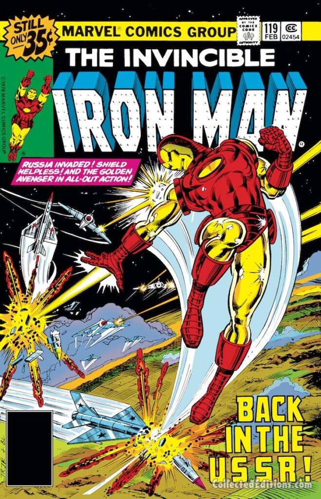 Iron Man #119 cover; pencils, John Romita Jr.; inks, Bob Layton; Back in the USSR, U.S.S.R., Soviet Union, Cold War, Tony Stark alcoholism