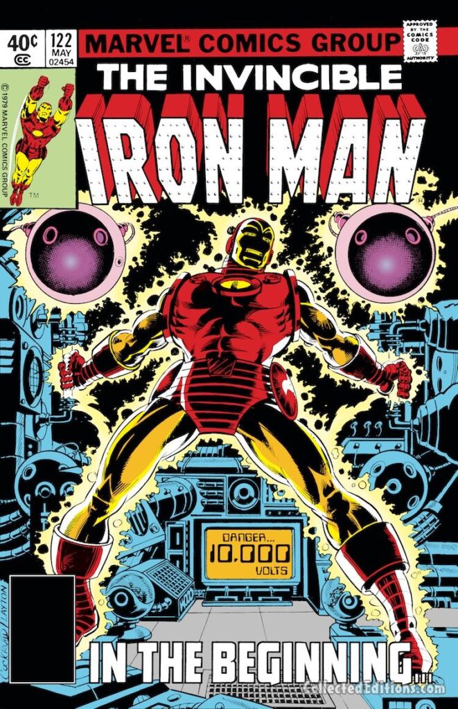 Iron Man #122 cover; pencils, Dave Cockrum; inks, Bob Layton; In the Beginning, origin issue, fill-in