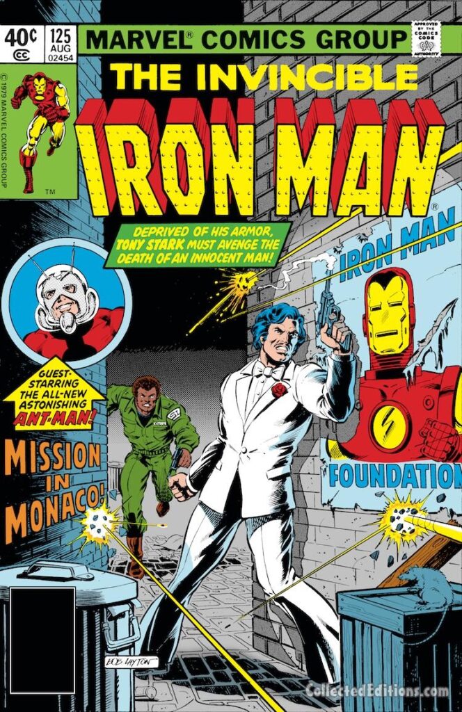 Iron Man #125 cover; pencils and inks, Bob Layton; Astonishing Ant-Man, Tony Stark, James Jim Rhodes, Rhodey