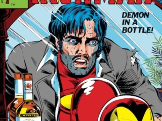 Iron Man #128 cover; pencils and inks, Bob Layton; Demon in a Bottle, Tony Stark alcoholism, drunk