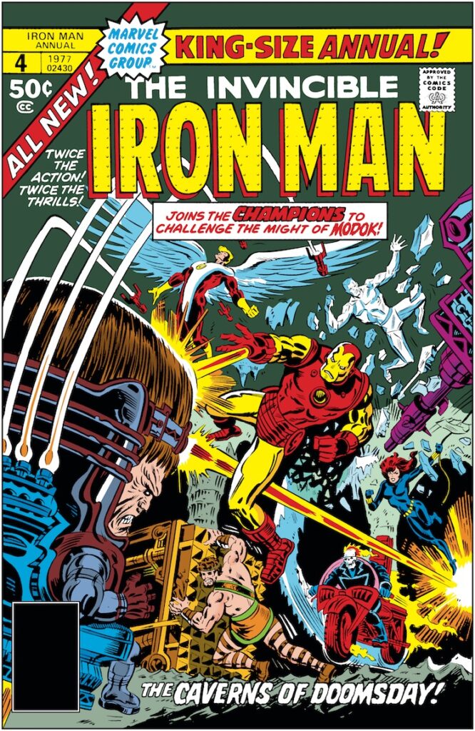 Iron Man Annual #4 cover; pencils and inks, Al Milgrom; Champions team-up, MODOK