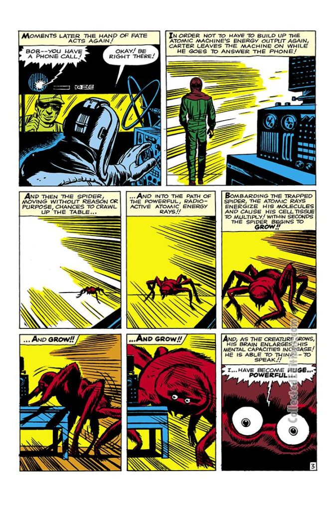Journey Into Mystery #73; “Where Will You Be, When…the Spider Strikes!”, pg. 3; pencils, Jack Kirby; inks, Dick Ayers; Atlas Era, Marvel August 1961 Omnibus