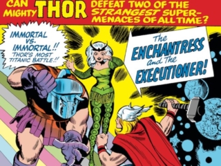 Journey Into Mystery #103 cover; pencils, Jack Kirby; inks, George Roussos; Mighty Thor, Enchantress, executioner