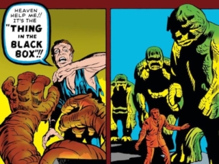 Journey Into Mystery #74 cover; pencils, Jack Kirby; inks, Dick Ayers; Midnight at the Wax Museum, The Thing in the Black Box, Marvel August 1961 Omnibus