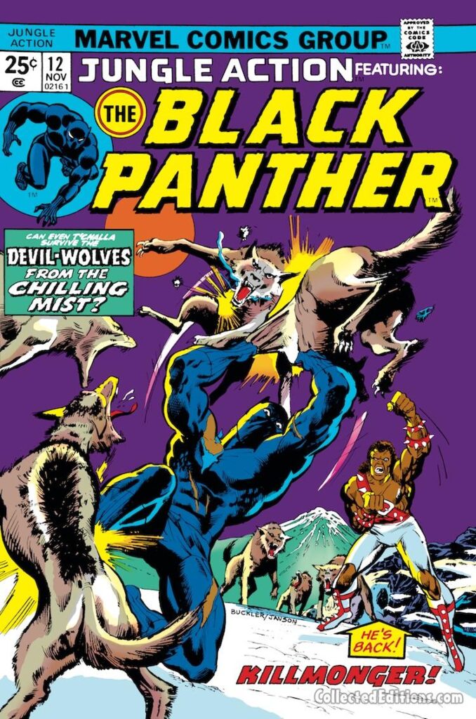 Jungle Action #12 cover; pencils, Rich Buckler; inks, Klaus Janson; Devil-Wolves, Black Panther, Killmonger