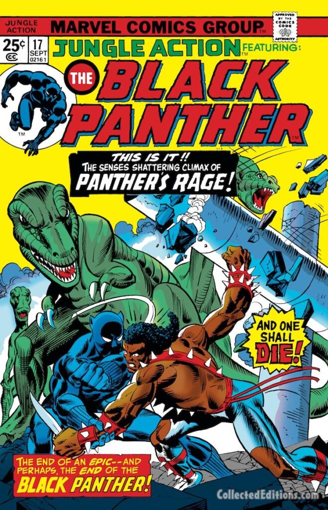 Jungle Action #17 cover; pencils, Gil Kane; inks, Frank Giacoia, Black Panther&#039;s rage, Killmonger