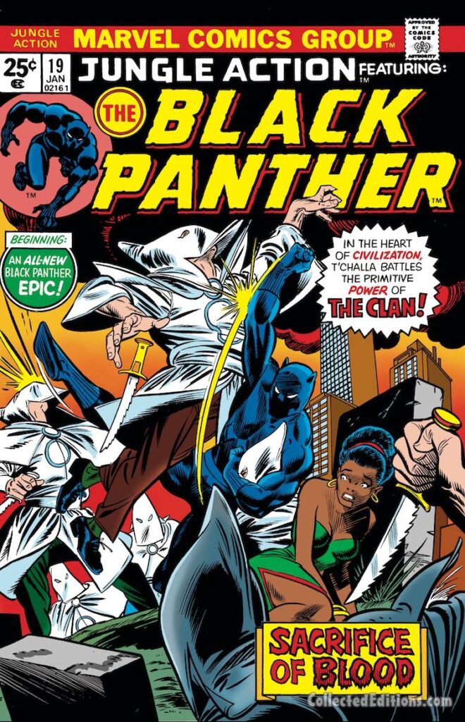 Jungle Action #19 cover; pencils, Gil Kane; inks, Dan Adkins; The Clan vs. T&#039;Challa, Black Panther