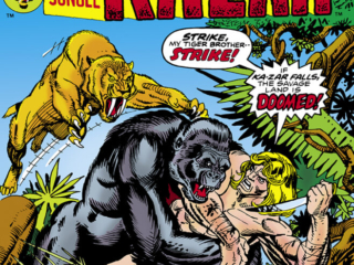 Ka-Zar #10 cover; pencils and inks, Gil Kane; Dark City of Death, gorilla, Zabu, Lord of the Hidden Jungle