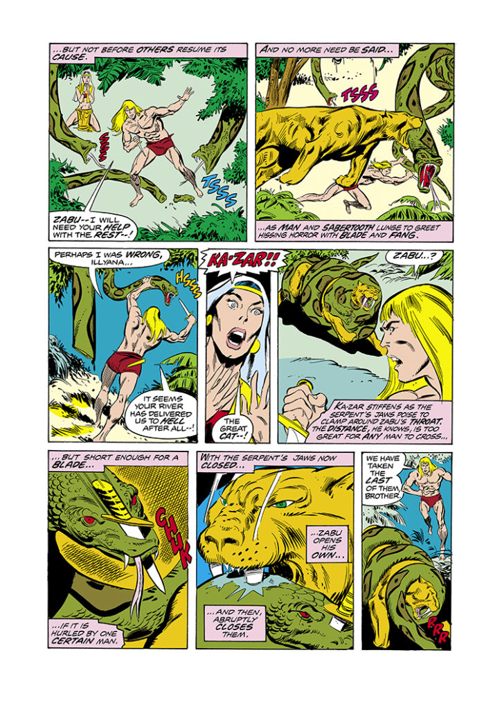 Ka-Zar #11, pg. 9; pencils, Don Heck; inks, Frank Springer; Zabu, Python, Illyana