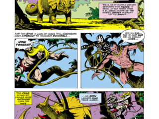 Ka-Zar #12, pg. 5; pencils and inks, Russ Heath; Tongah, Savage Land, Triceratops
