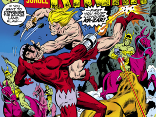Ka-Zar #16 cover; pencils, Rich Buckler; inks, Dan Adkins; Lord of the Hidden Jungle; In Combat with Klaw, Zabu