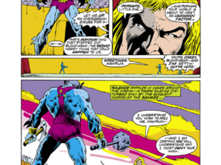 Ka-Zar #18, pg. 13; pencils and inks, Val Mayerik; Makrum, gladiator, Raknor, Zartros