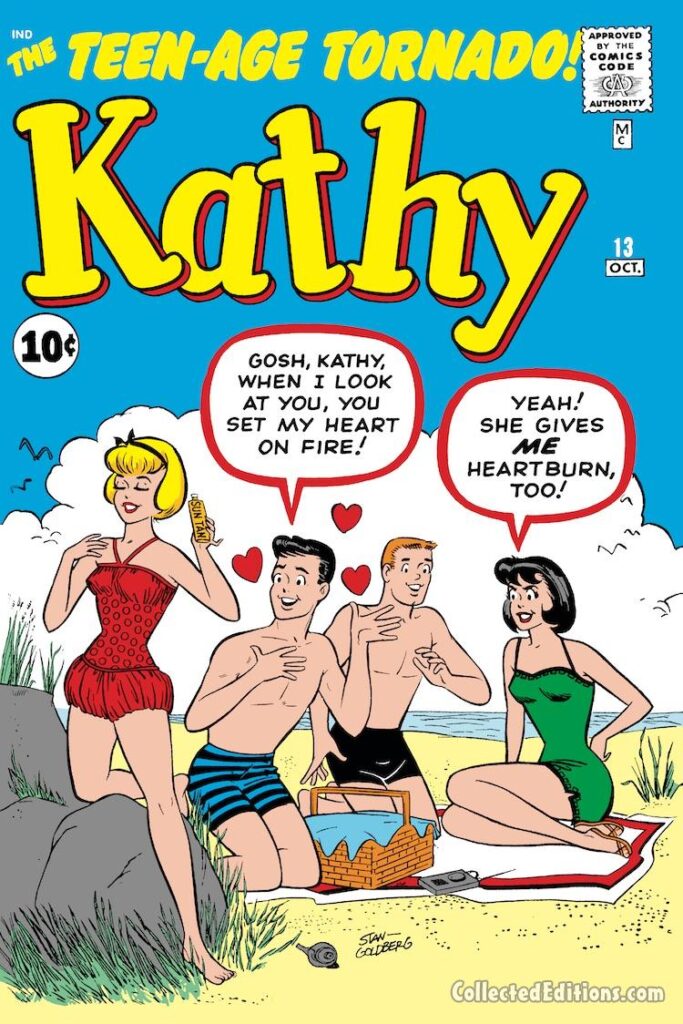 Kathy #13 cover; pencils and inks, Stan Goldberg; August 1961 Omnibus, Teen-Age Tornado, teenage, Liz