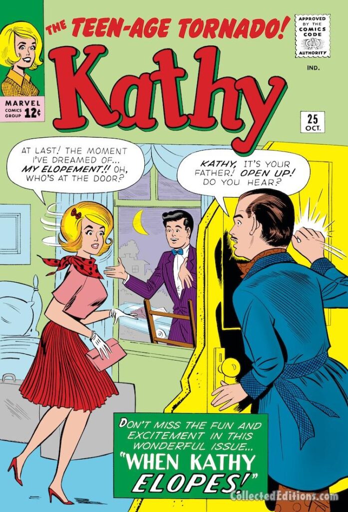 Kathy #25 cover; pencils, Stan Goldberg; inks, uncredited; Teen-Age Tornado, When Kathy Elopes