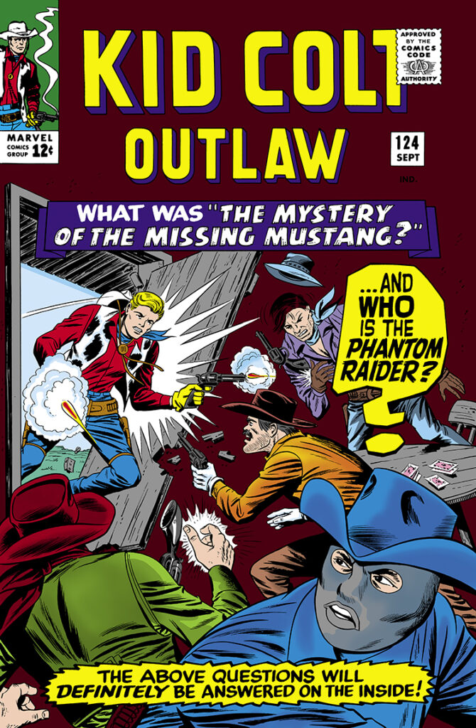 Kid Colt Outlaw #124 cover; pencils and inks, Sol Brodsky; Who is the Phantom Raider, What was the Mystery of the Missing Mustang