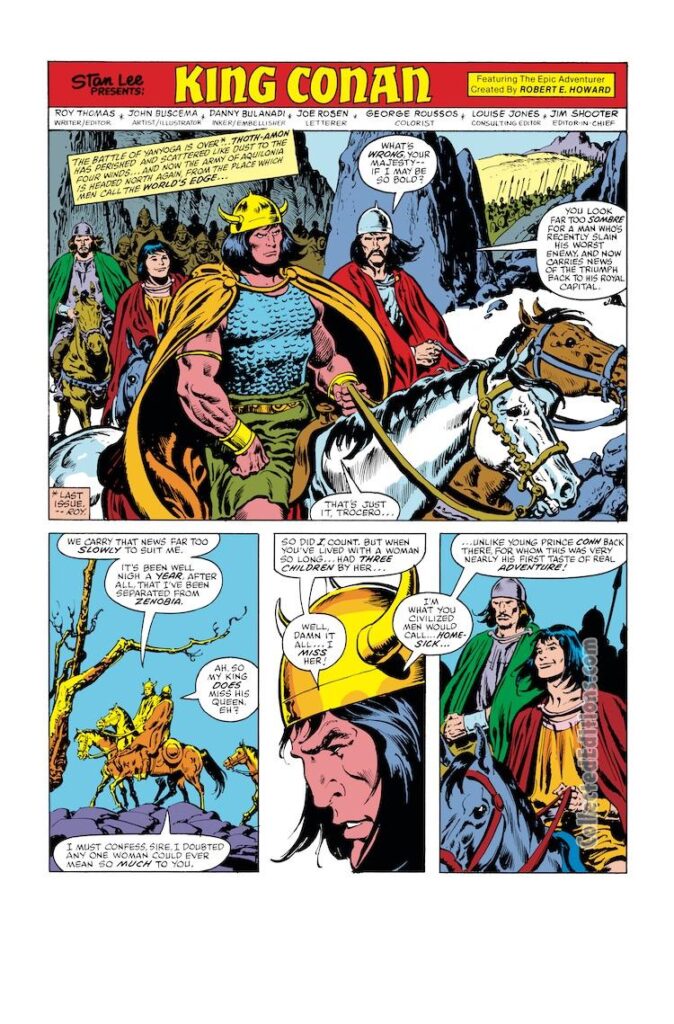 King Conan #5, pg. 1; layouts, John Buscema; pencils and inks, Danny Bulanadi; Robert E. Howard, Roy Thomas, Trocero, Prince Conn