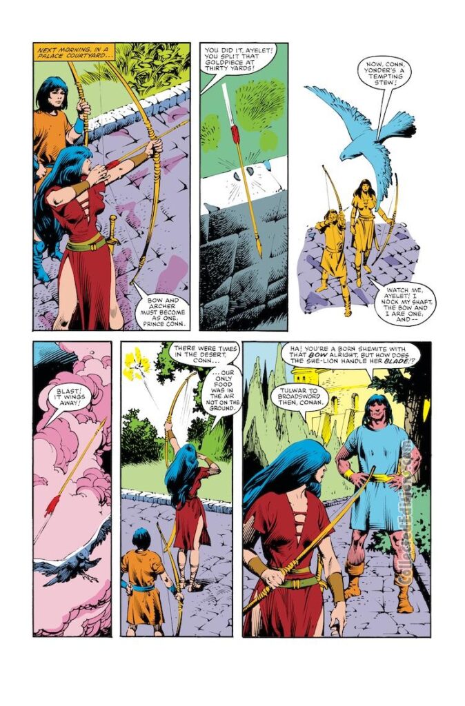 King Conan #17, pg. 9; pencils, John Buscema; inks, Rudy Nebres, Ayelet, bow and arrow, archery, Prince Conn