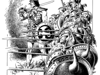 Kull and the Barbarians #1 frontispiece; pencils and inks, John Severin; pinup, inside front cover, King Kull, Robert E. Howard, black-and-white magazine