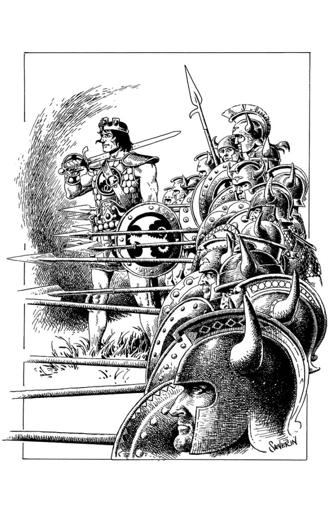 Kull and the Barbarians #1 frontispiece; pencils and inks, John Severin; pinup, inside front cover, King Kull, Robert E. Howard, black-and-white magazine