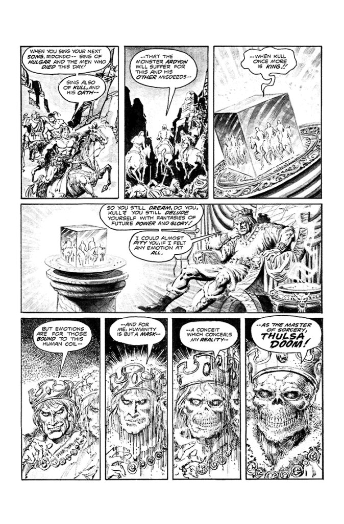 Kull and the Barbarians #2, pg. 7; pencils and inks, Jess Jodloman; black-and-white magazine, B+W, king kill, Thulsa Doom