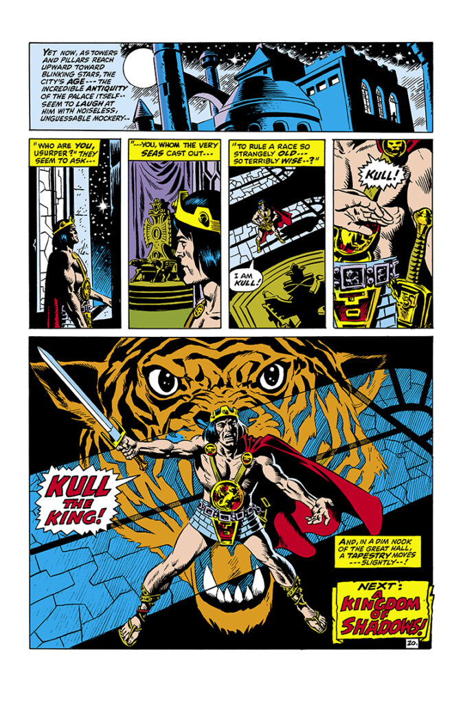 Kull the Conqueror #1, pg. 20; pencils, Ross Andru; inks, Wally Wood; Tiger God, Tiger Totem, first issue, King Kull