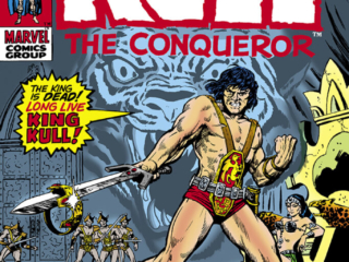Kull the Conqueror #1 cover; pencils and inks, Marie Severin, first issue, The King is Dead, Long Live King Kull, corner box, Atlantis, tiger god