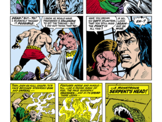 Kull the Conqueror #2, pg. 6; pencils, Marie Severin; inks, John Severin; serpent society, Tu, Brule, King Kull