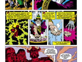 Kull the Conqueror #4, pg. 5; pencils, Marie Severin; inks, John Severin; Ducalon, Count of Komahar, magic user, Melkori, King Kull