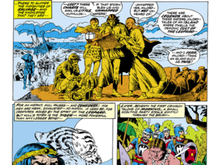 Kull the Conqueror #8, pg. 2; pencils, Marie Severin; inks, John Severin; King Kull, cult of the leopard, tiger totem, tiger god