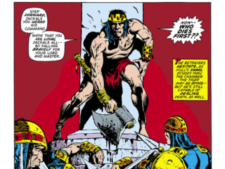 Kull the Destroyer #11, pg. 16; pencils and inks, Mike Ploog; King Kull, battle axe, Now Who Dies First
